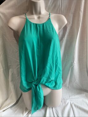 Turquoise/Green Tie-Front Halter Tank Top